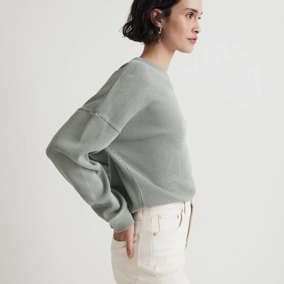 Madewell - Waffle Knit Boxy Sweatshirt Tee in Black Coal - Picture 10 of 11